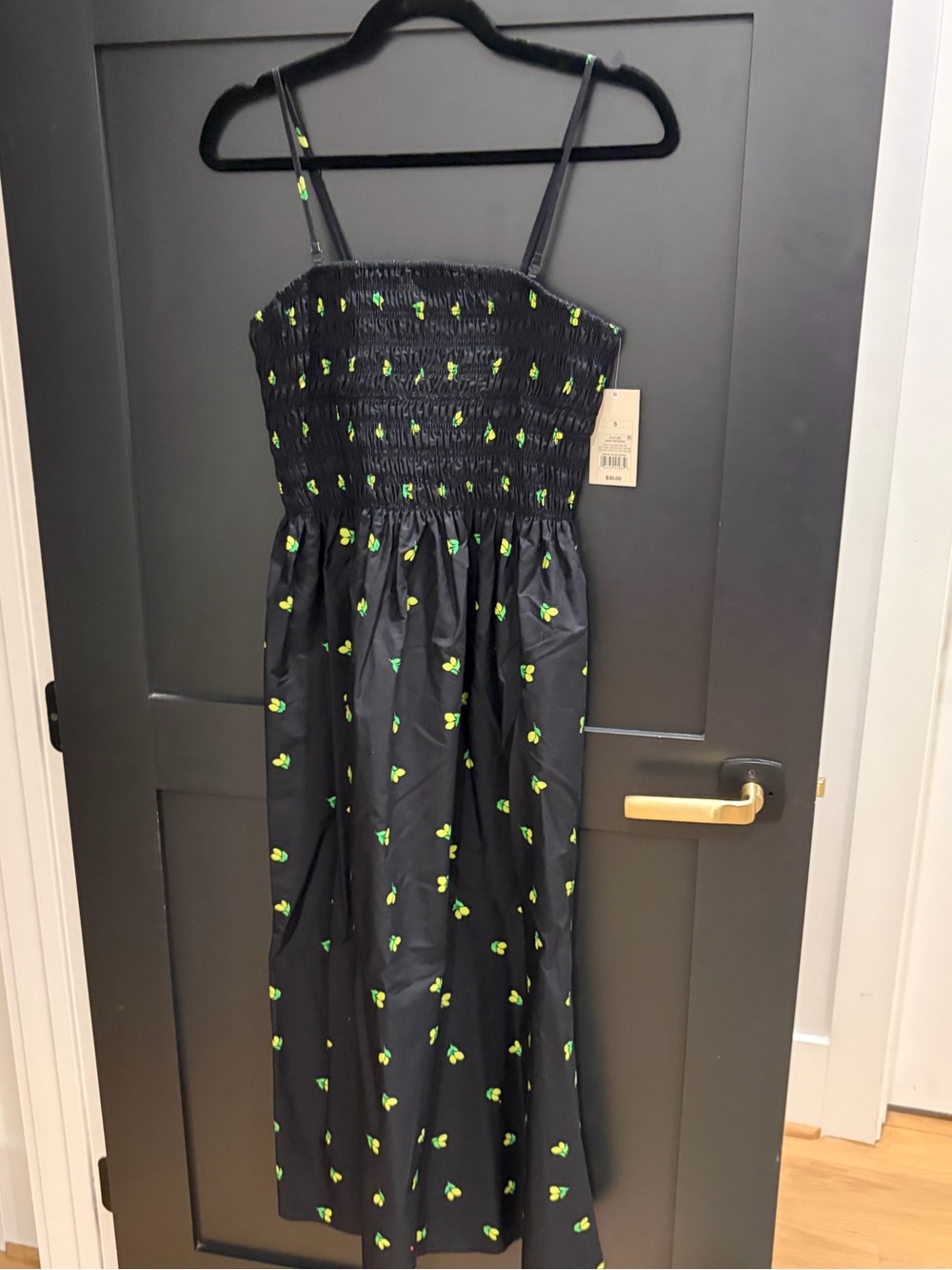 a new day Black Midi Dress with Neon Green Floral Motif